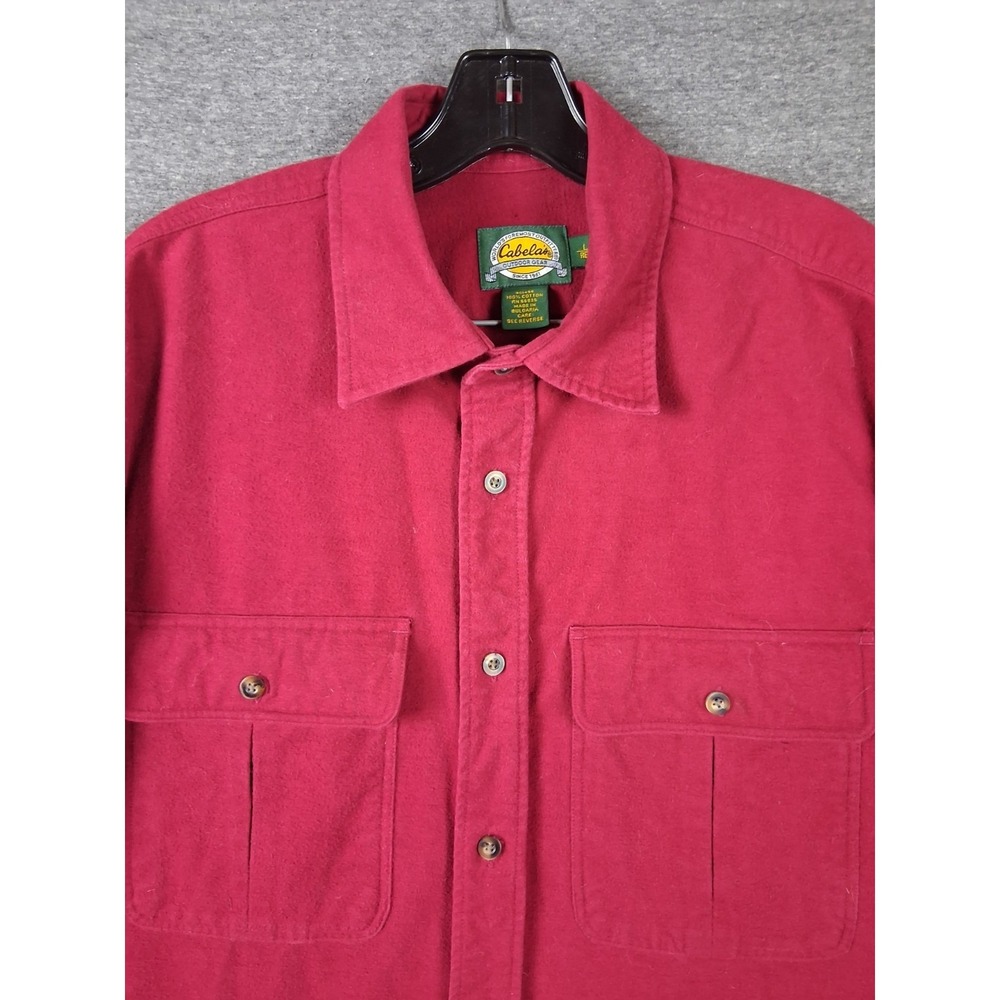 Cabelas Mens Shirt L Red Chamois Flannel Button‎ Up Outdoor Hiking Gorp Fall